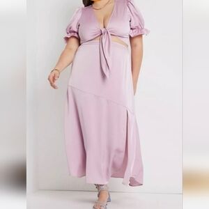 Elegant Satin Eloquii Light Lilac Color Top And Skirt Set